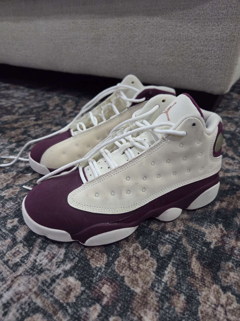 Jordan Retro Basketball Shoes in White and Burgundy